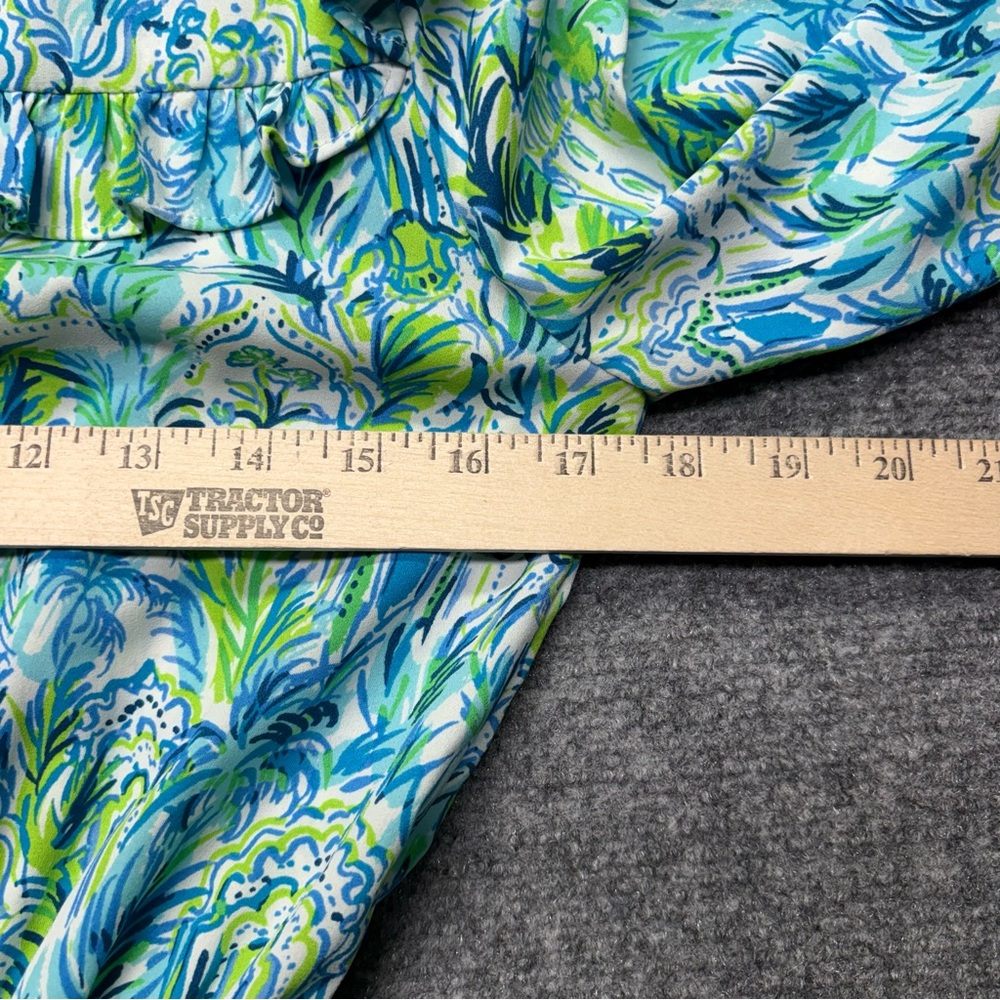 Lilly Pulitzer Dress Womens XS Green Floral Print Boho Shift Long Sleeve Ruffle - Picture 7 of 9